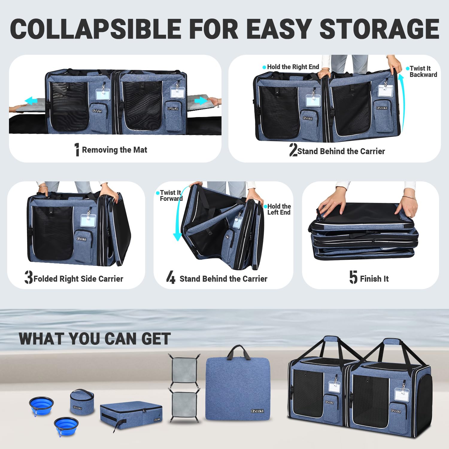 Petskd 2 in 1 Double Cat Carrier with Litter Box