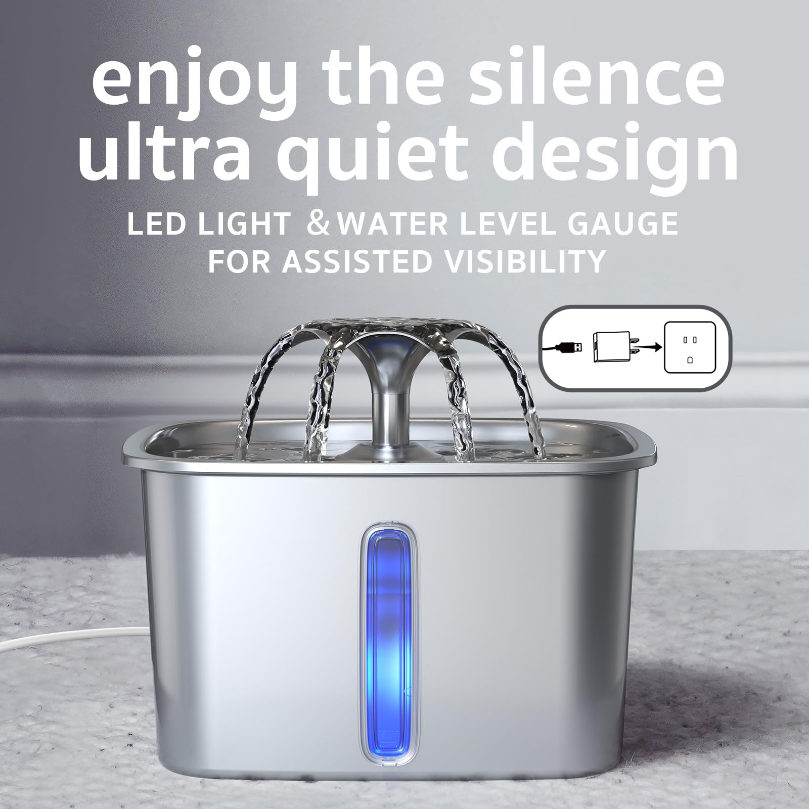 Stainless Steel Pet Water Fountain with Filters