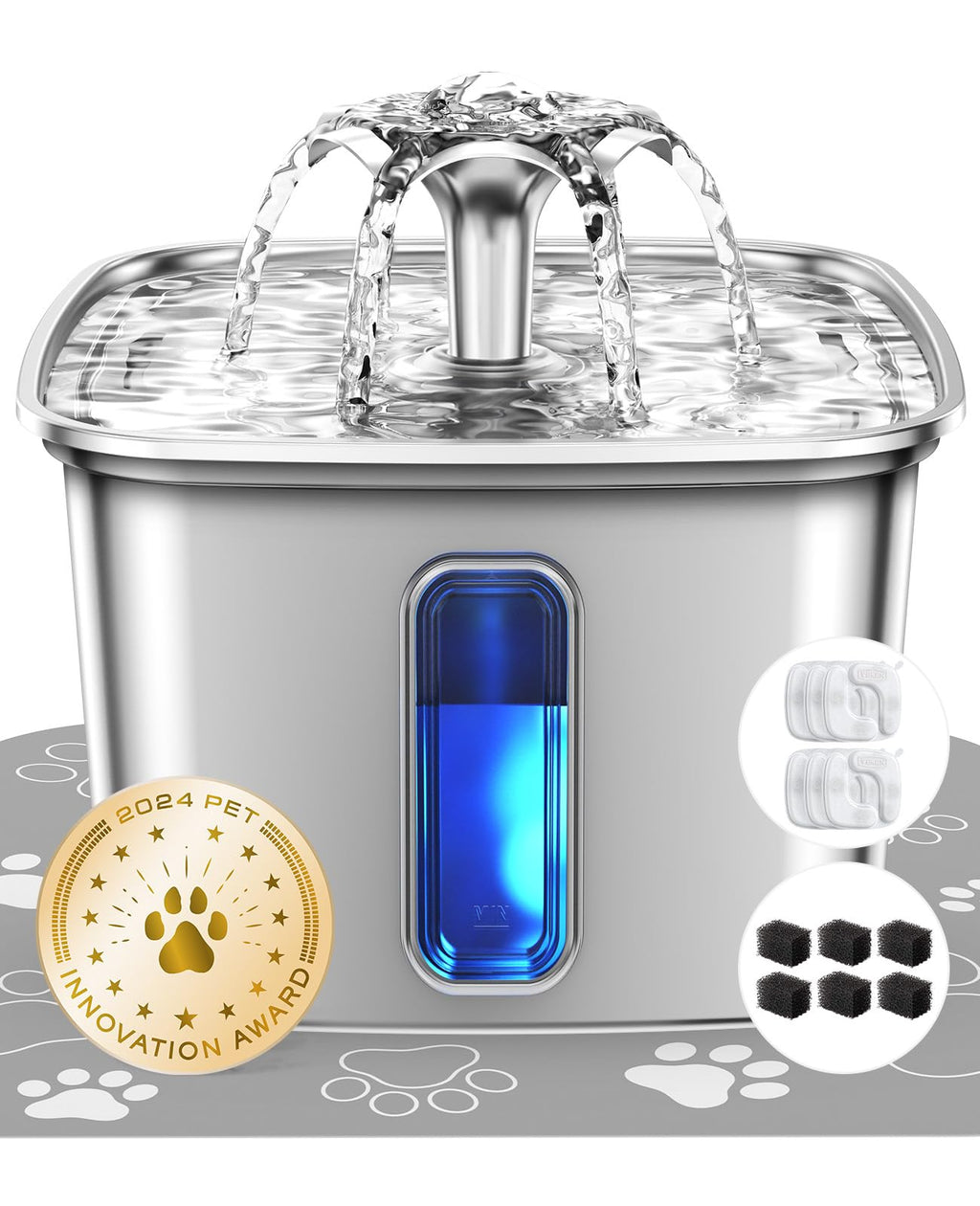 Stainless Steel Pet Water Fountain with Filters