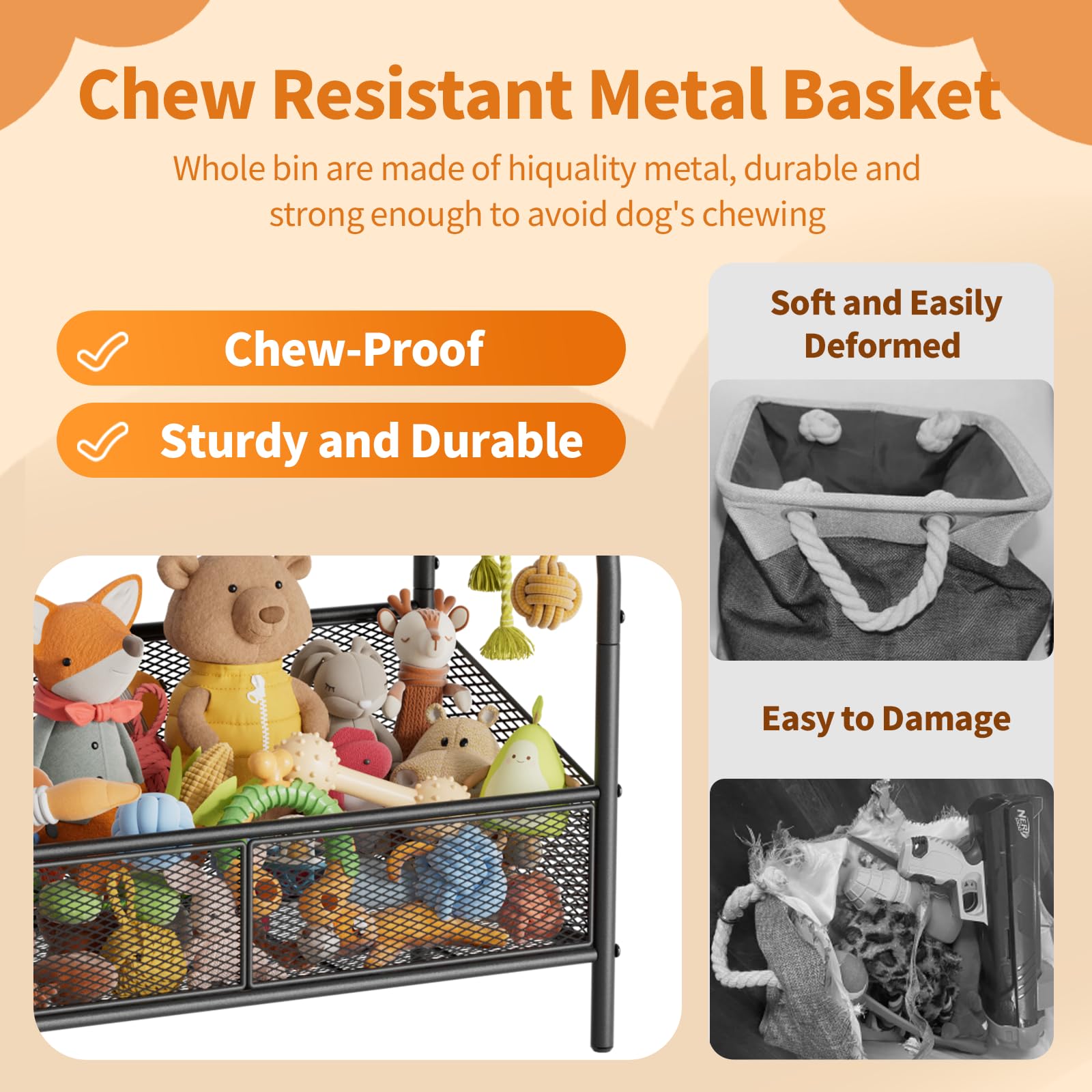 Metal Dog Toy Storage Bin for Pet Supplies