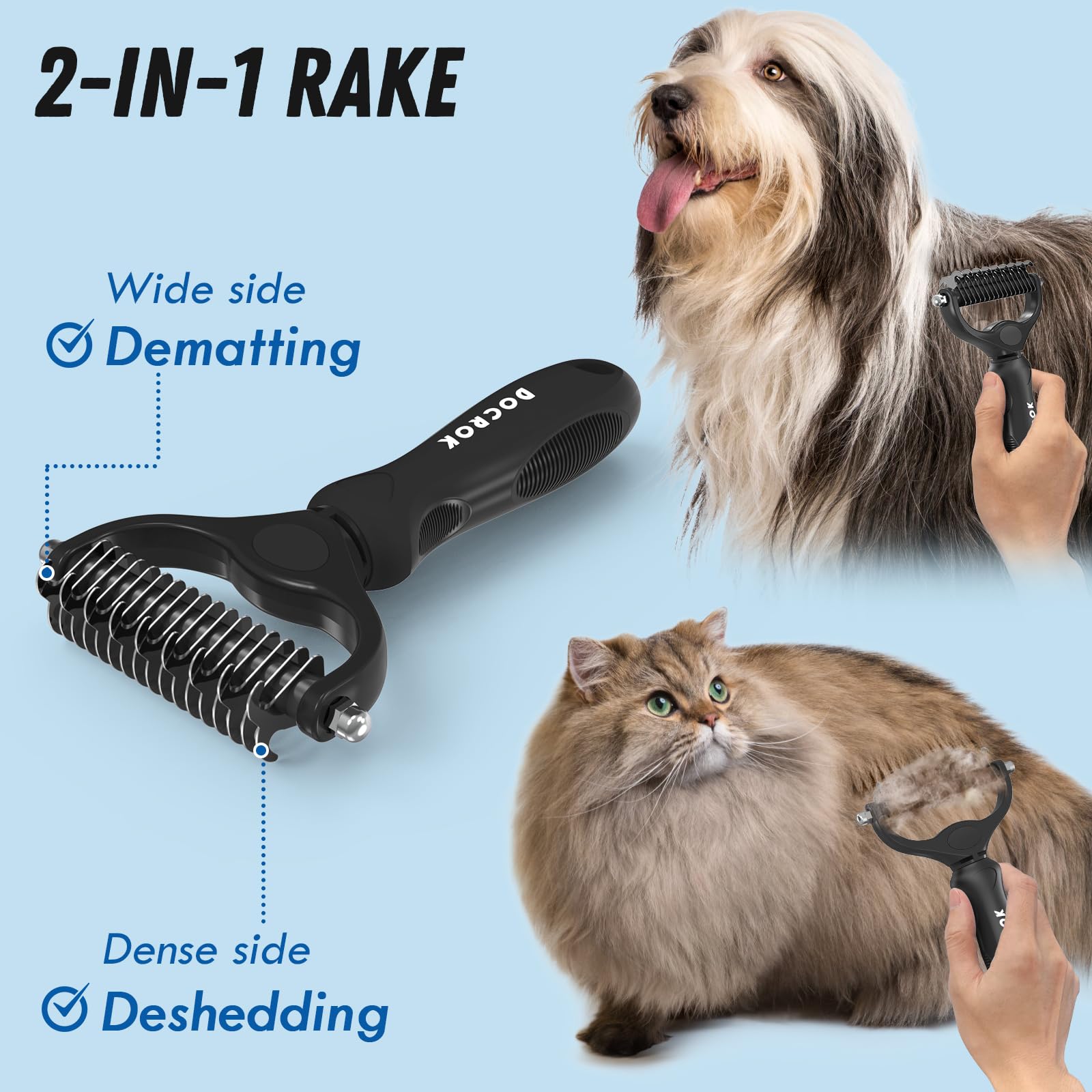 Docrok Pet Grooming Brush and Metal Comb Combo