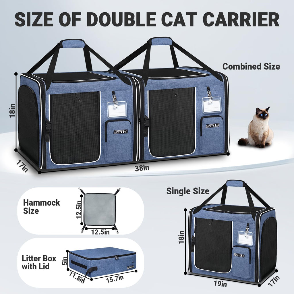 Petskd 2 in 1 Double Cat Carrier with Litter Box