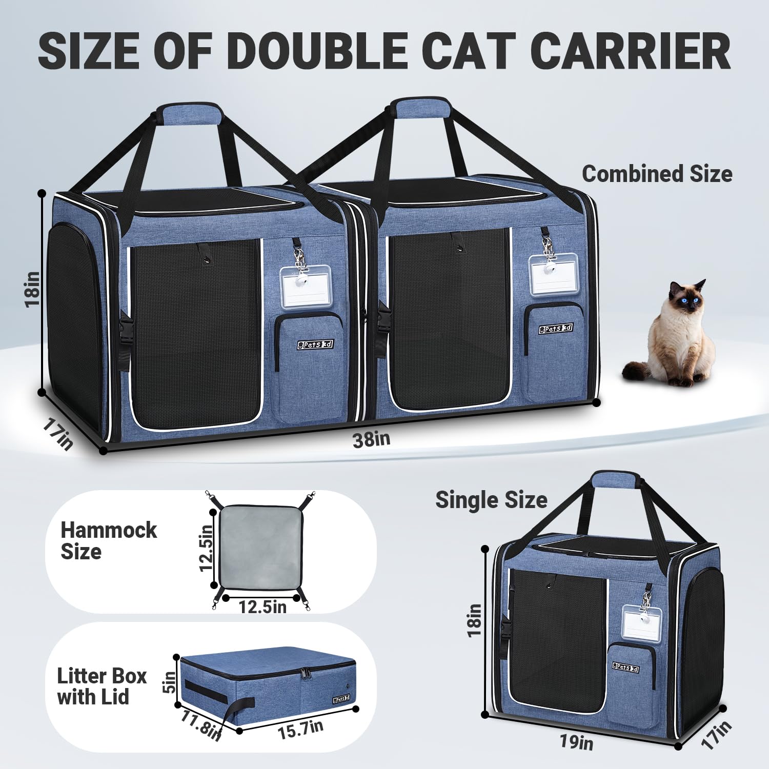 Petskd 2 in 1 Double Cat Carrier with Litter Box