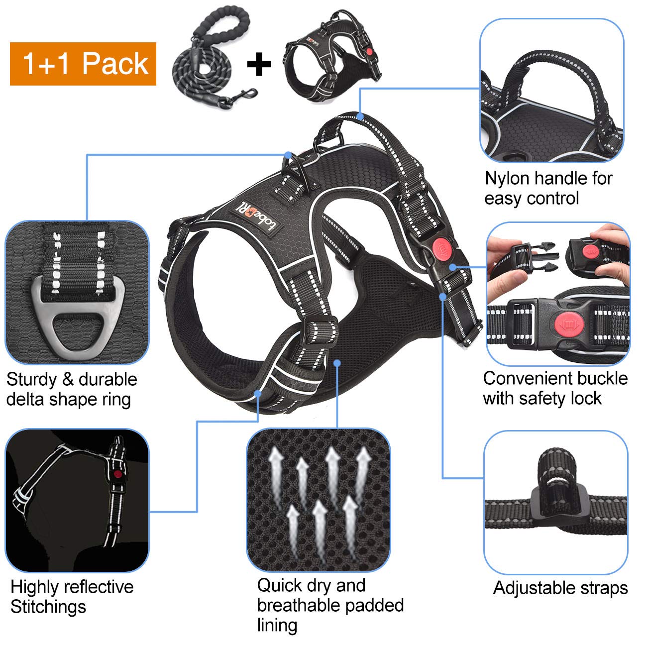 Reflective No Pull Dog Harness with Leash