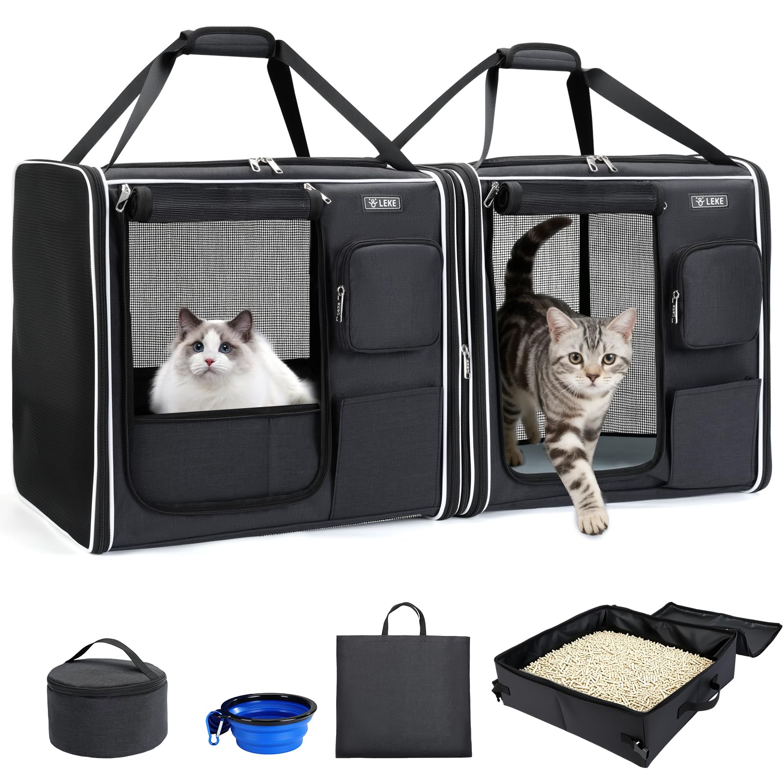2-in-1 Large Cat Travel Carrier with Litter Box