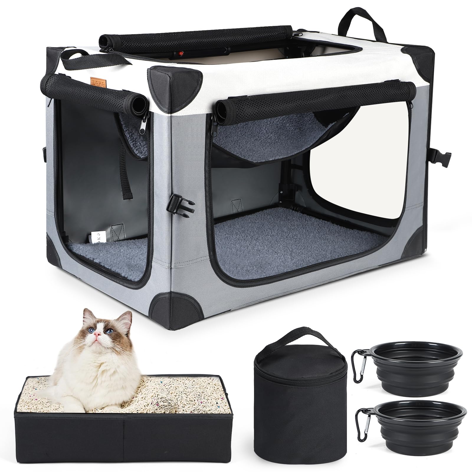 2-in-1 Large Cat Travel Carrier with Litter Box