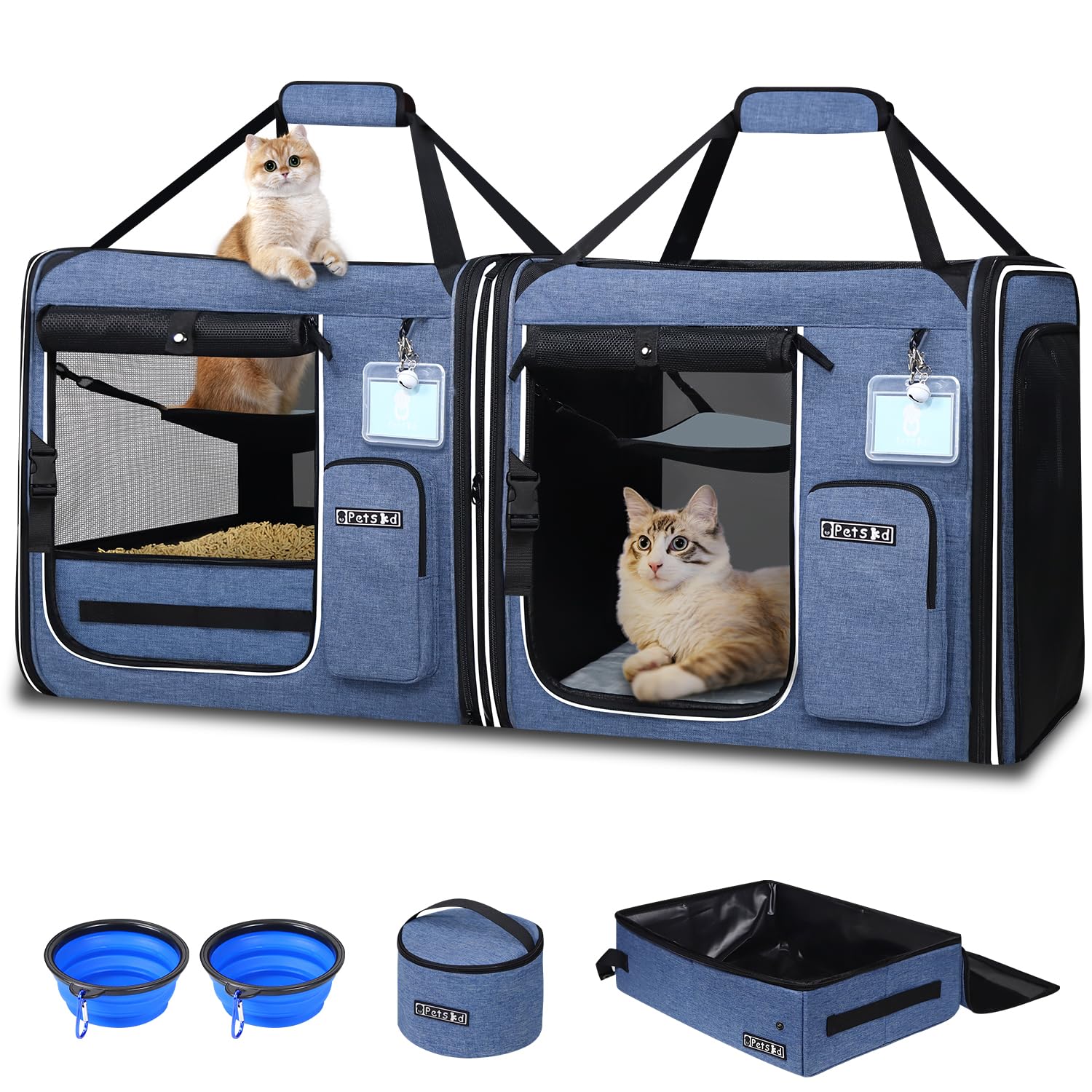 Petskd 2 in 1 Double Cat Carrier with Litter Box