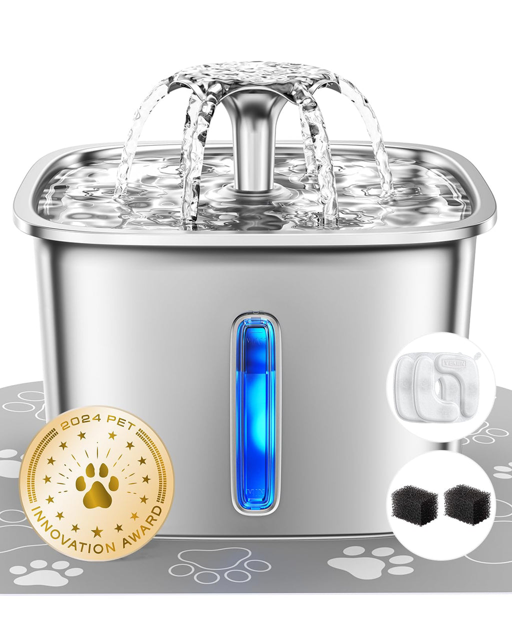 Stainless Steel Pet Water Fountain with Filters