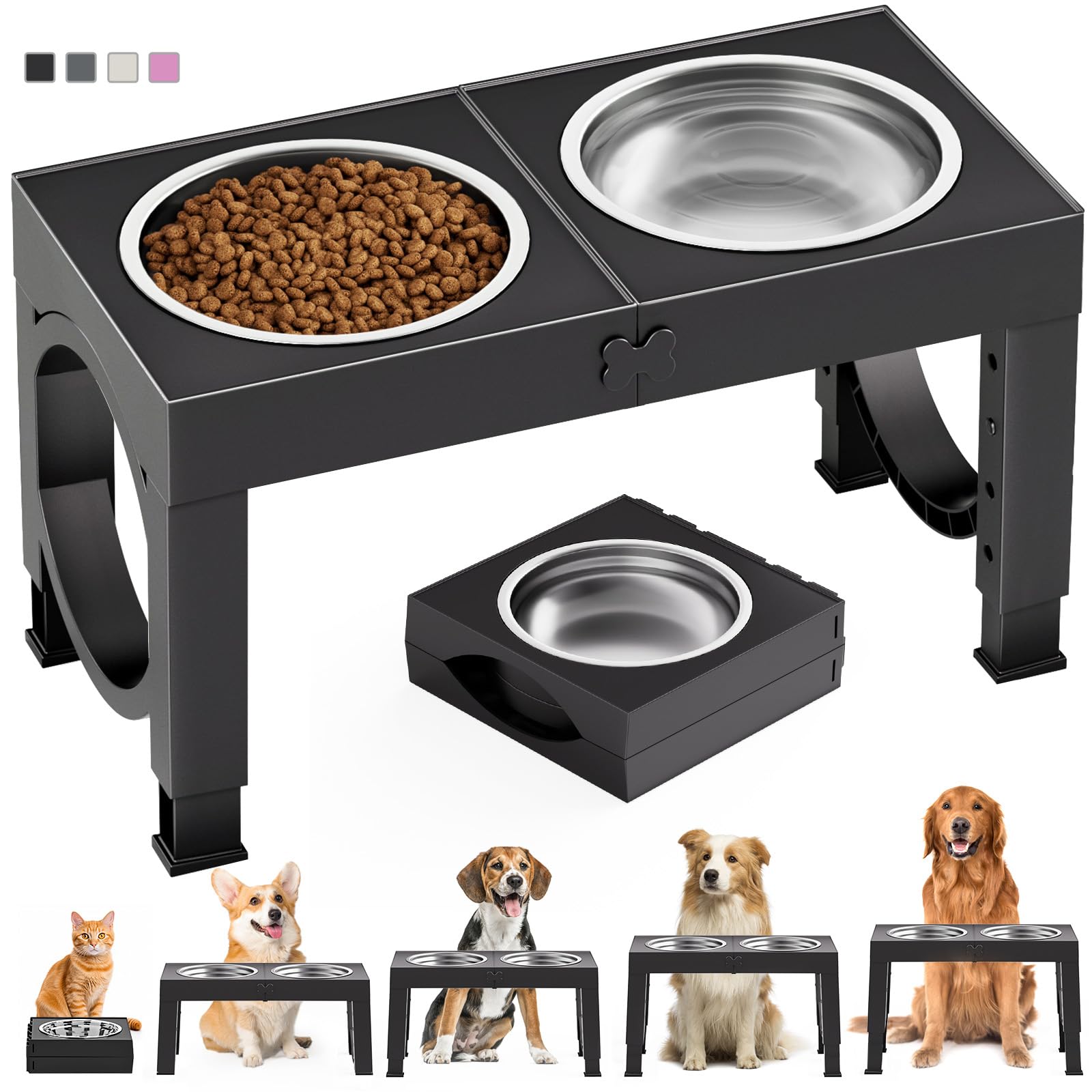 Adjustable Elevated Dog Bowls with Stand