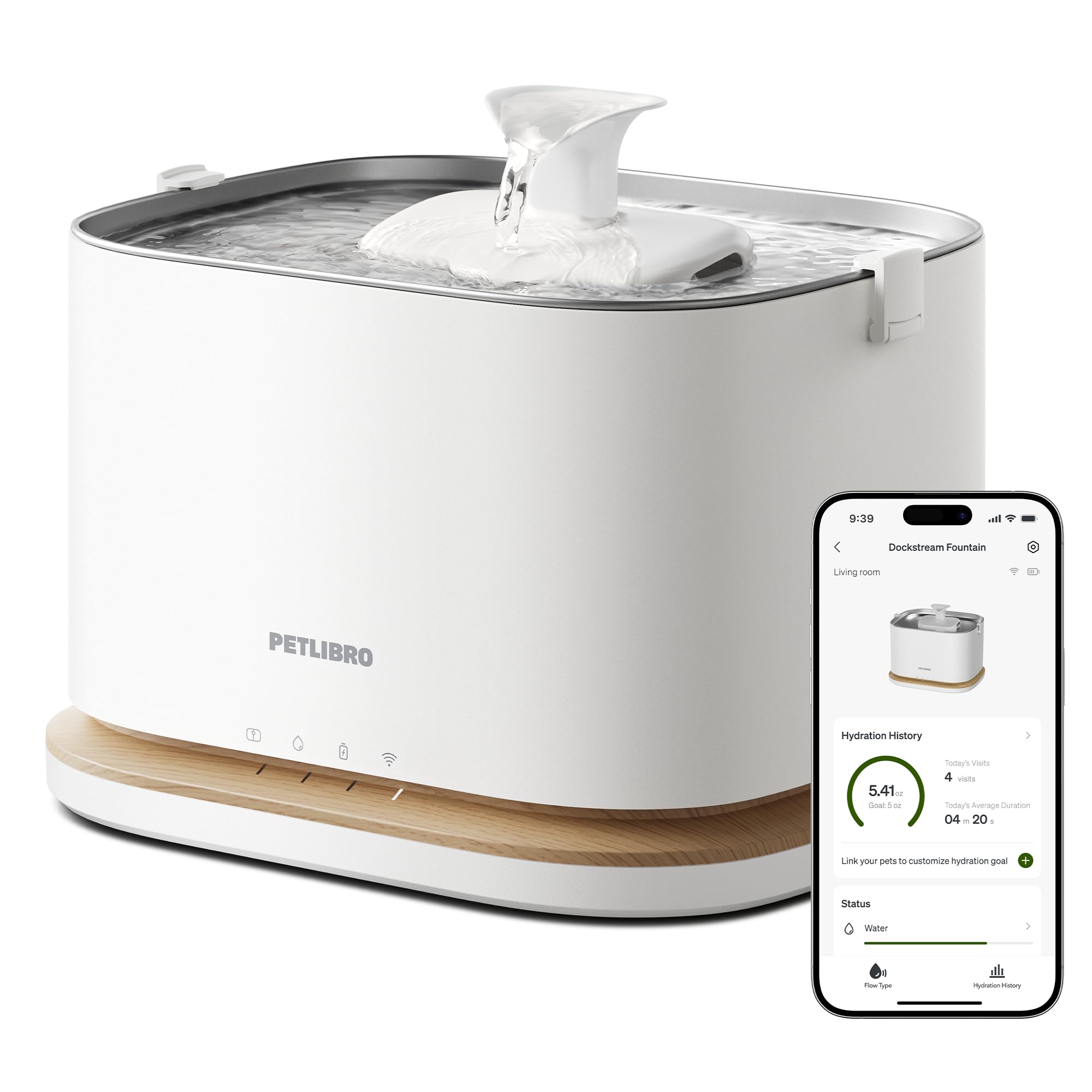 Cordless Smart Pet Water Fountain with App