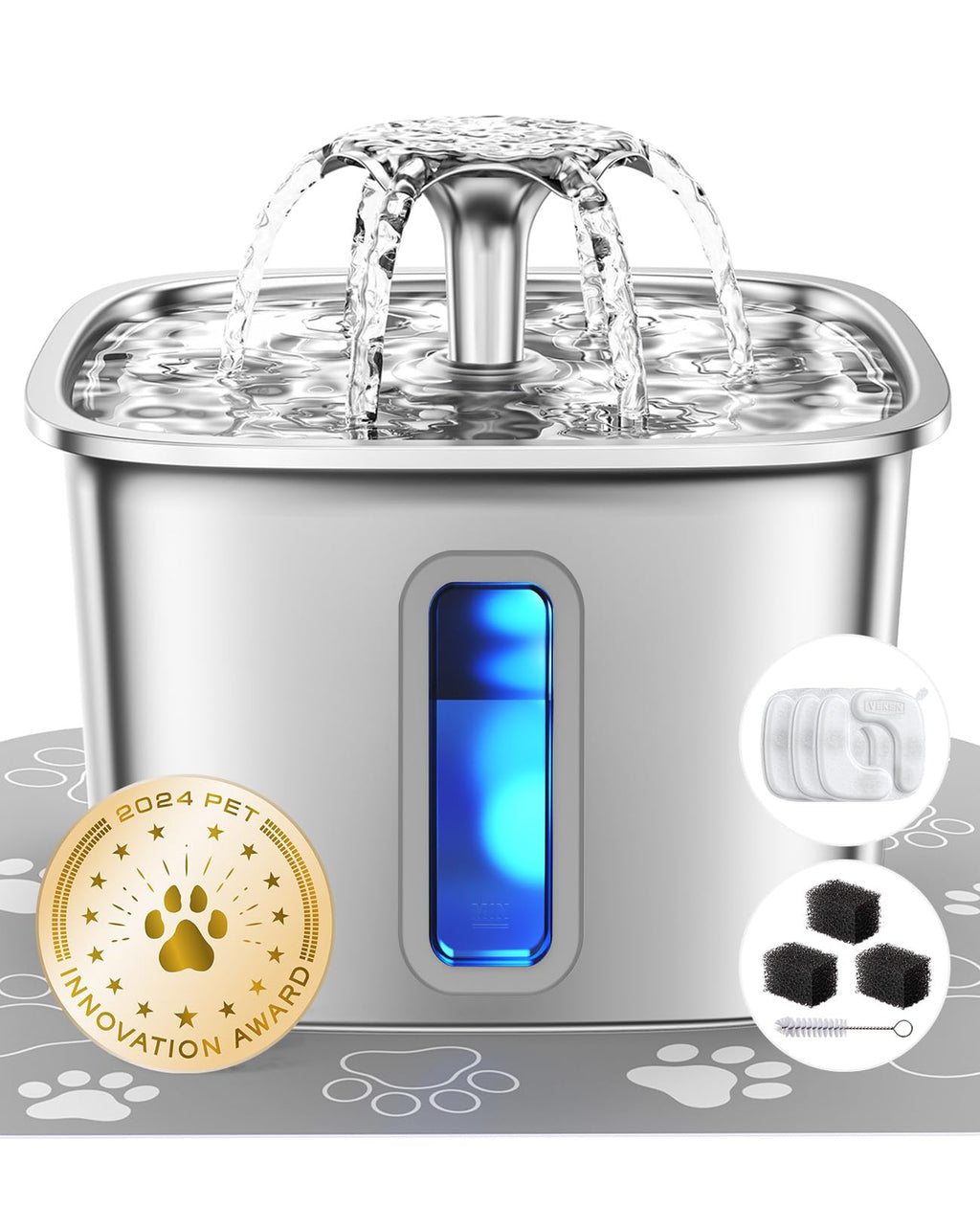 Stainless Steel Pet Water Fountain with Filters