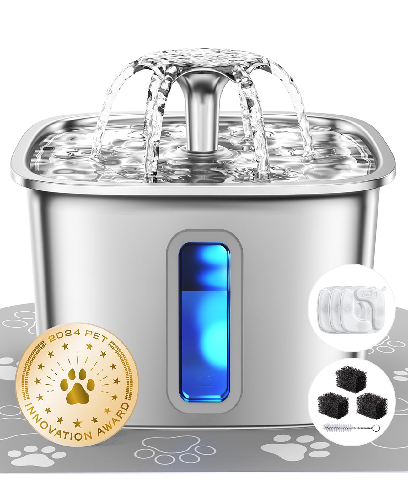 Stainless Steel Pet Water Fountain with Filters