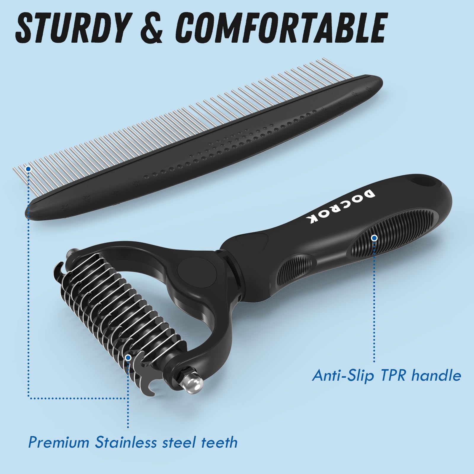 Docrok Pet Grooming Brush and Metal Comb Combo