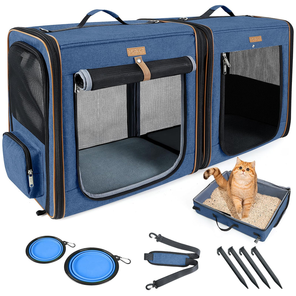 2-in-1 Large Cat Travel Carrier with Litter Box