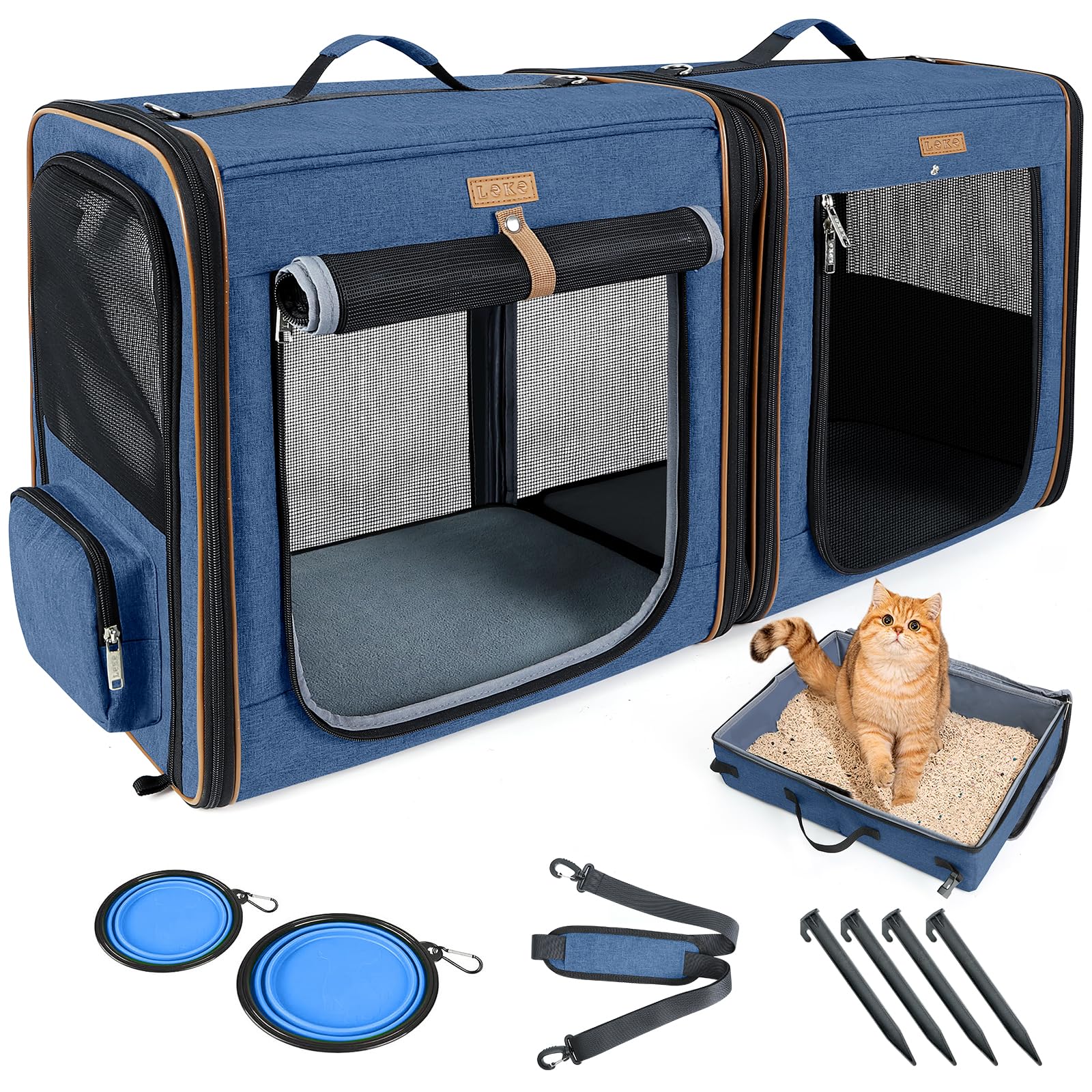 2-in-1 Large Cat Travel Carrier with Litter Box