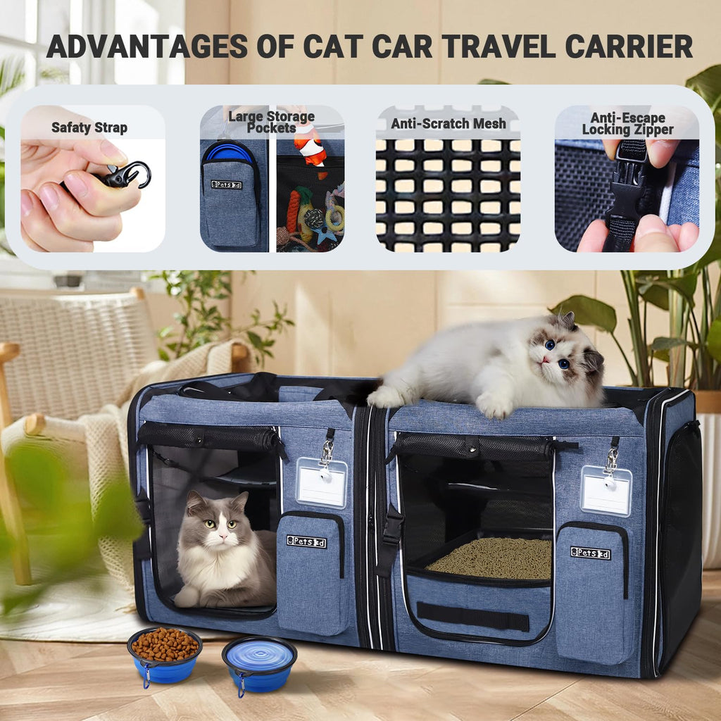 Petskd 2 in 1 Double Cat Carrier with Litter Box