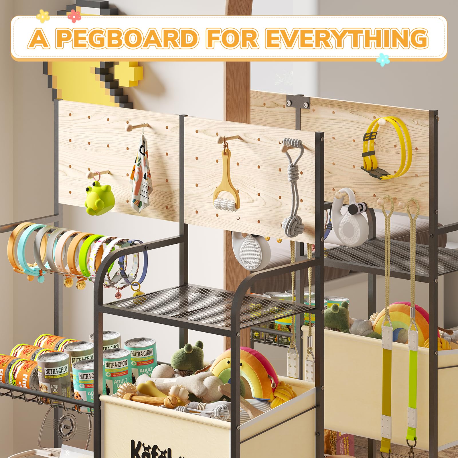 Dog Toy Storage Organizer with Feeding Station