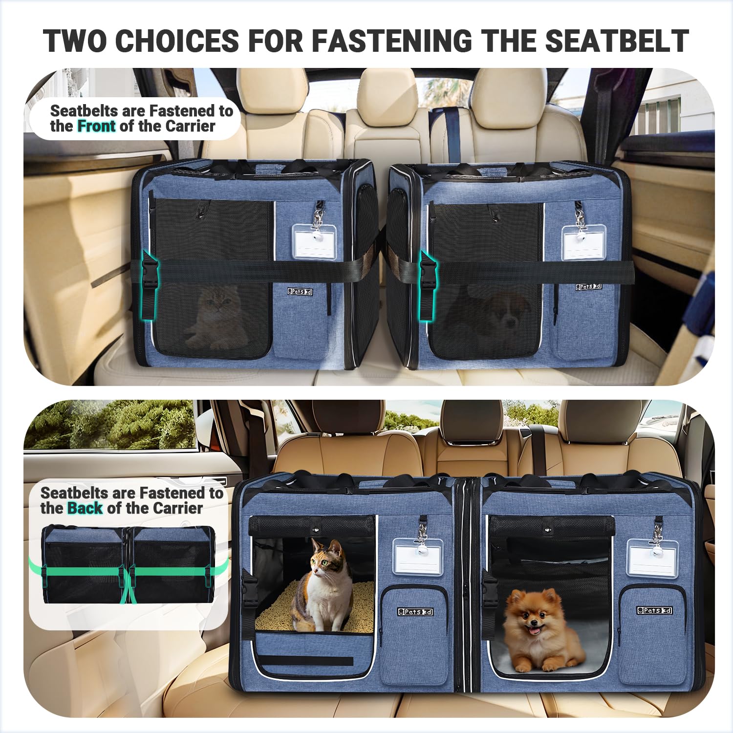 Petskd 2 in 1 Double Cat Carrier with Litter Box