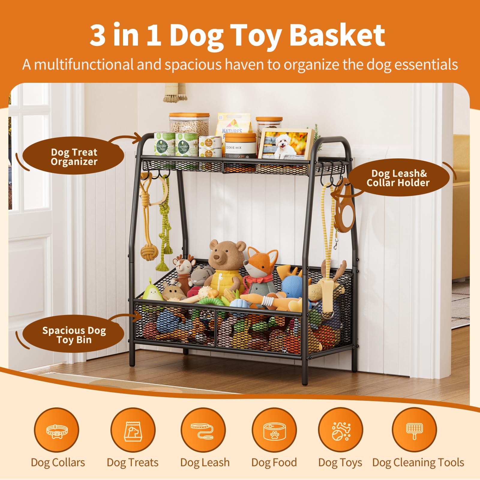 Metal Dog Toy Storage Bin for Pet Supplies