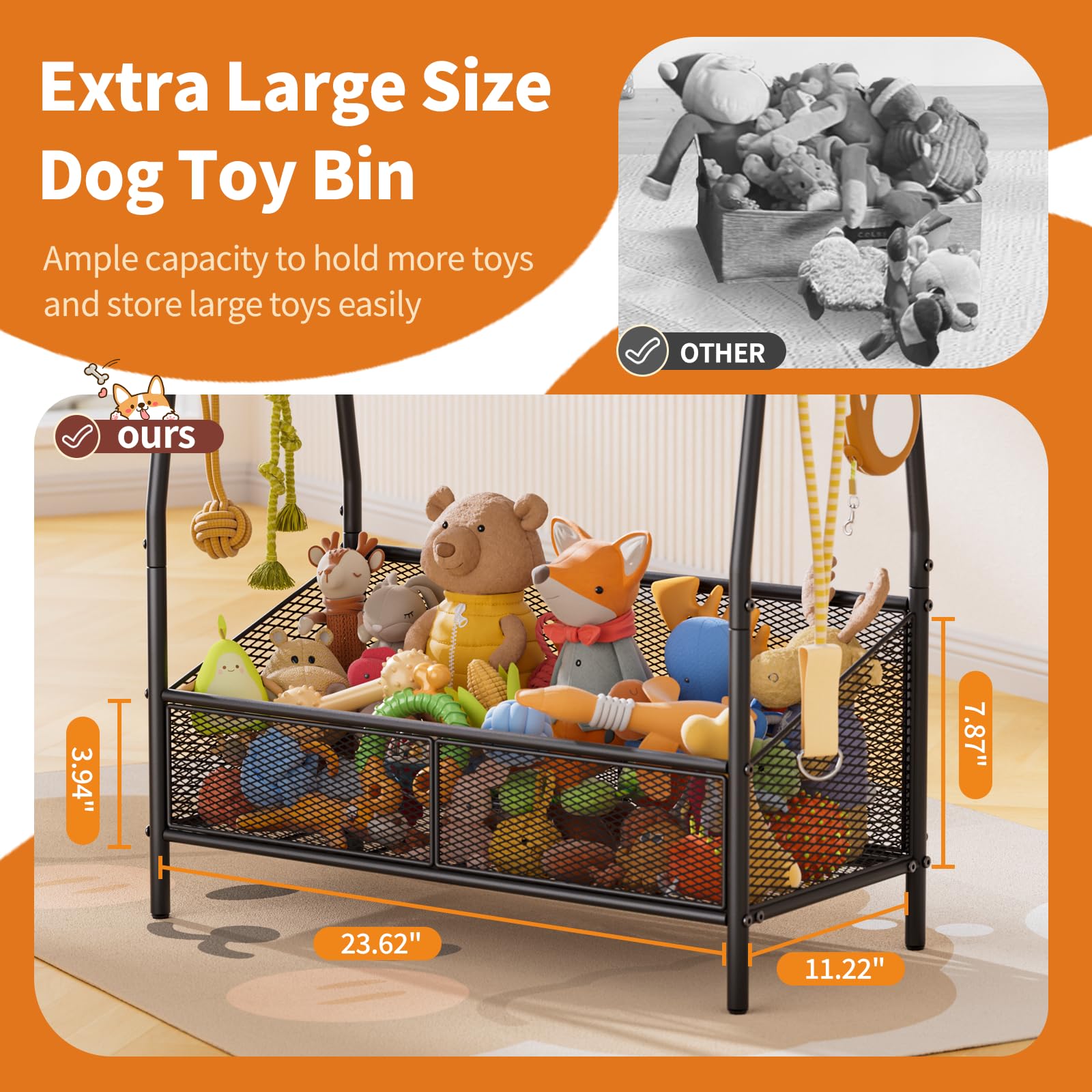 Metal Dog Toy Storage Bin for Pet Supplies